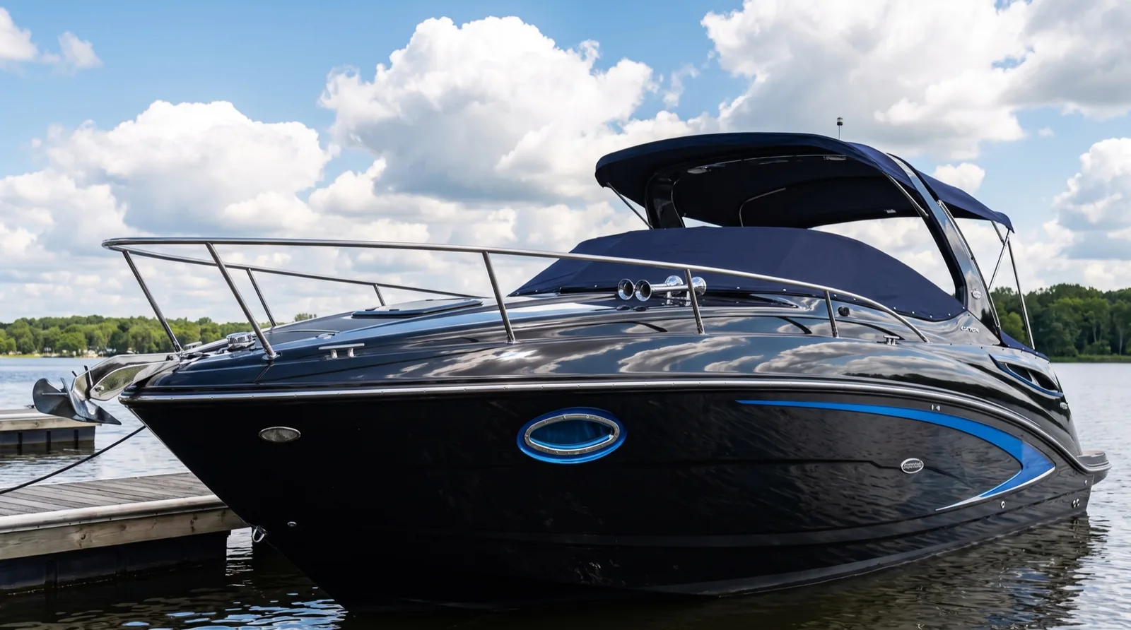 Marine detailing, czarny jacht motorowy po detailingu